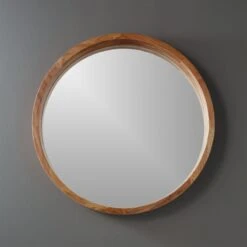 Acacia Wood Round Wall Mirror 24"