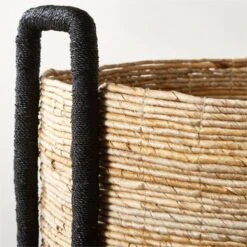 Aminah Woven Storage Basket With Black Handles -Home Furnishing Shop AminahNatWvnBsktWHndlAV2SHS23