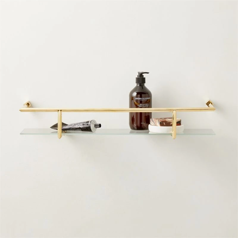 Blaine Polished Brass Wall Shelf With Rail 24" 5 Blaine Polished Brass Wall Shelf With Rail 24" - Image 3