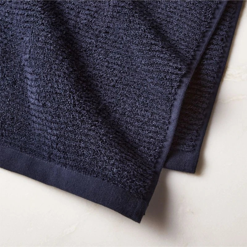 Brooks Ribbed Organic Cotton Midnight Blue Bath Towel Set 4 Brooks Ribbed Organic Cotton Midnight Blue Bath Towel Set - Image 2