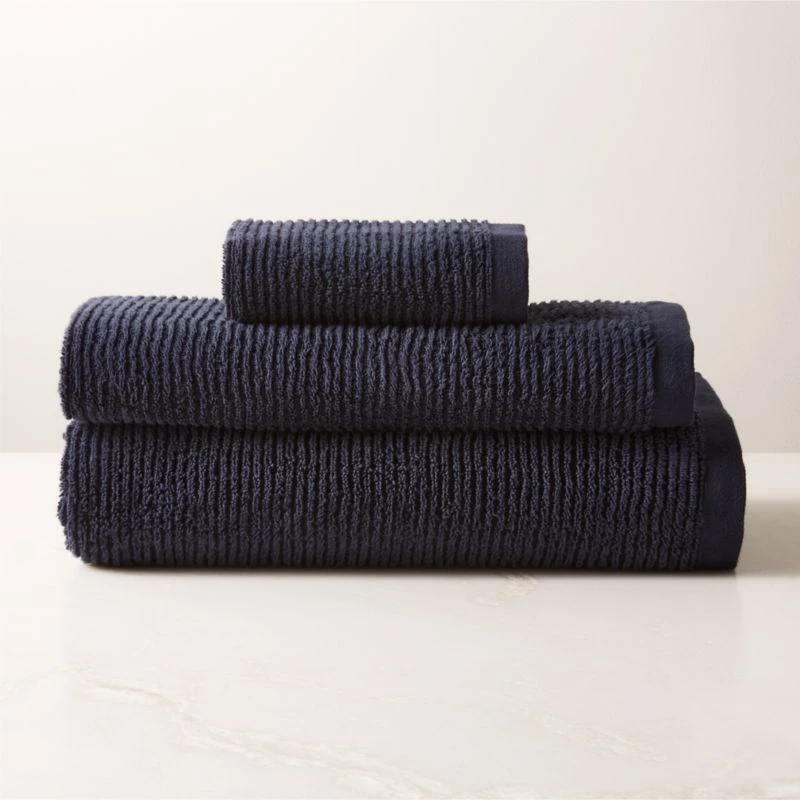 Brooks Ribbed Organic Cotton Midnight Blue Bath Towel Set 3 Brooks Ribbed Organic Cotton Midnight Blue Bath Towel Set