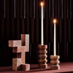 Dev Red Travertine Candle Holders 12 Dev Red Travertine Candle Holders -Home Furnishing Shop CB2FA22 46D hero
