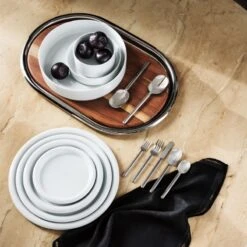 Piero Oval Stainless Steel And Walnut Serving Tray Set 7 Piero Oval Stainless Steel And Walnut Serving Tray Set -Home Furnishing Shop CB2FA22 PR GF 09A V 1