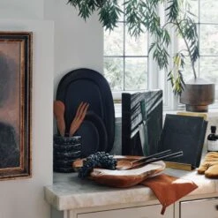 Sculpt Terracotta Large Black Platter -Home Furnishing Shop CB2HOL22 20A Hero