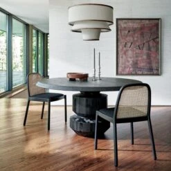 Bruna Walnut Wood And Linen Pendant Light -Home Furnishing Shop CB2SP22 09A