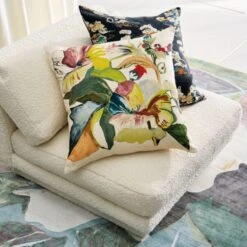 Jungle Floral Linen Throw Pillow With Down Alternative Insert 23'' -Home Furnishing Shop CB2SP23 PR 09A hero