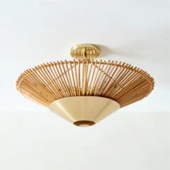 Copa Tiered Natural Rattan Flush Mount Light