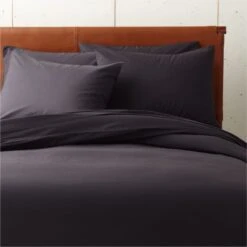 Organic Cotton Percale 400 Thread Count Black Duvet Cover And Shams