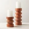 Dev Red Travertine Candle Holders 1 Dev Red Travertine Candle Holders -Home Furnishing Shop DevRedTrvrtnPillarHldrGrpAVFHS22