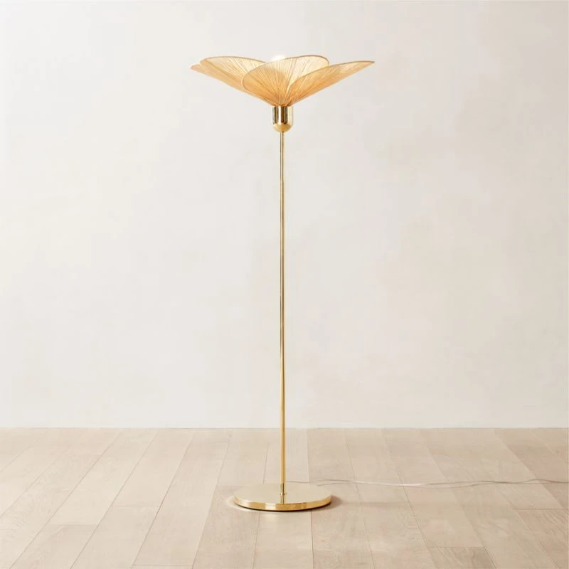 Emile Rattan And Polished Brass Floor Lamp 4 Emile Rattan And Polished Brass Floor Lamp - Image 2