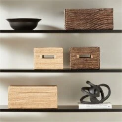 Emme Rectangular Handwoven Natural Rattan Storage Basket -Home Furnishing Shop EmmeBoxCollectionFHF22