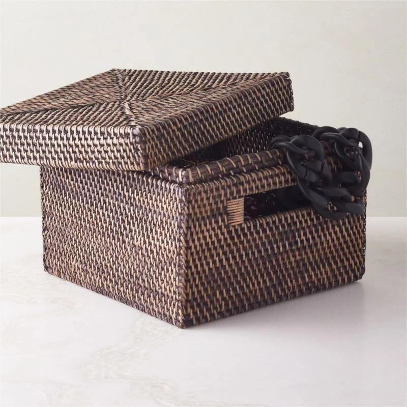 Emme Square Handwoven Espresso Rattan Storage Basket 5 Emme Square Handwoven Espresso Rattan Storage Basket - Image 3
