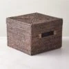 Emme Square Handwoven Espresso Rattan Storage Basket 2 Emme Square Handwoven Espresso Rattan Storage Basket -Home Furnishing Shop EmmeBoxwLidEspSqSHF22