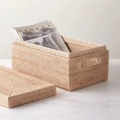 Emme Rectangular Handwoven Natural Rattan Storage Basket -Home Furnishing Shop EmmeBoxwLidNatRectAVSHF22