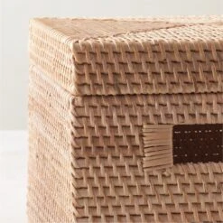 Emme Rectangular Handwoven Natural Rattan Storage Basket -Home Furnishing Shop EmmeBoxwLidNatSqAV2SHF22