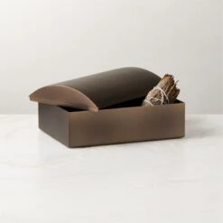 Finley Blackened Brass Storage Box With Lid Small -Home Furnishing Shop FinleyBrnzdSSBoxWLidSmROS23