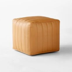 Groove Channeled Saddle Leather Pouf 8 Groove Channeled Saddle Leather Pouf -Home Furnishing Shop GrooveSaddleLthrPoufAVSSS23