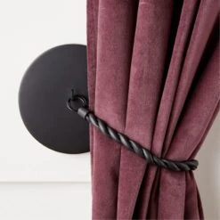 Harlan Matte Black Twisted Leather Curtain Panel Tieback -Home Furnishing Shop HarlanMtBkTwtdLthTiebackAVSHS23