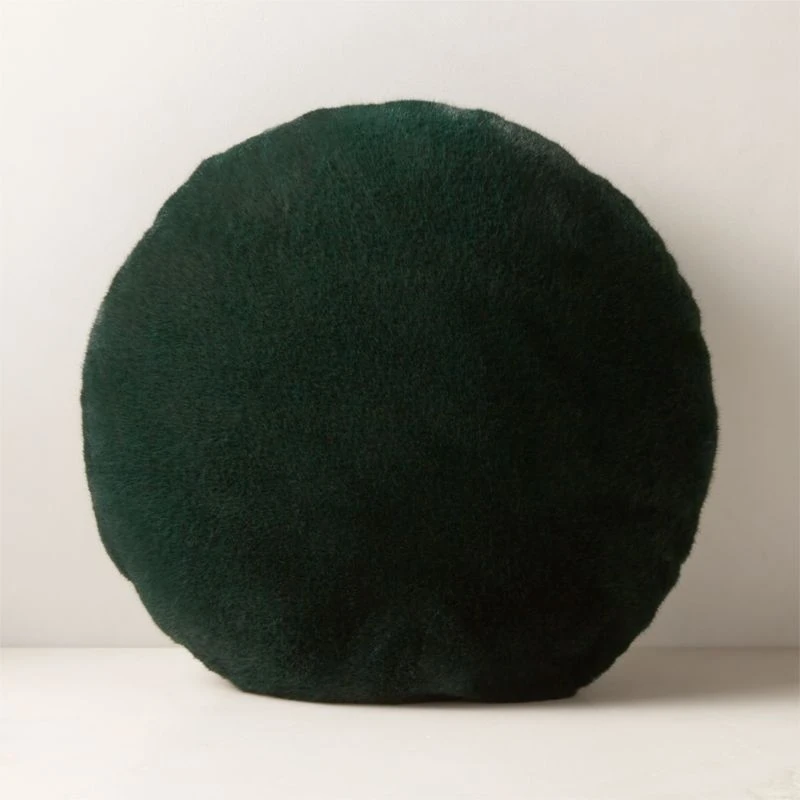 Harlee Round Green Faux Fur Throw Pillow 20" 3 Harlee Round Green Faux Fur Throw Pillow 20"
