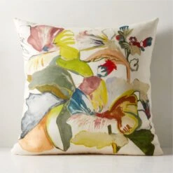 Jungle Floral Linen Throw Pillow With Down Alternative Insert 23''