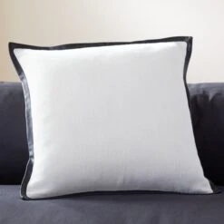 Tuxedo White Linen Throw Pillow With Feather-Down Insert 20"