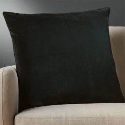 Leisure Black Velvet Throw Pillow With Down-Alternative Insert 23"