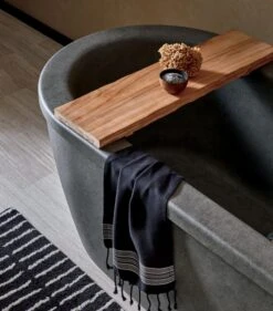 Live Edge Teak Wood Bath Caddy -Home Furnishing Shop LiveEdgeWoodBathCaddyJN20