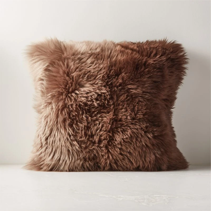 Brown Ombre Sheepskin Fur Throw Pillow With Down-Alternative Insert 20" 3 Brown Ombre Sheepskin Fur Throw Pillow With Down-Alternative Insert 20"