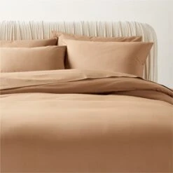 Organic Cotton Percale 400 Thread Count Sepia Duvet Cover And Pillow Shams
