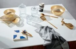 Brushed Gold Cooking Utensils -Home Furnishing Shop ParasolBlueAndWhiteMarbleTrivetNV19