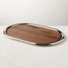 Piero Oval Stainless Steel And Walnut Serving Tray Set