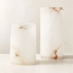 Poe White Alabaster Pillar Candle Holder Small -Home Furnishing Shop PoeAlbstrPillarHolderGrpFHF23