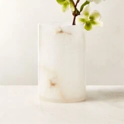 Poe White Alabaster Pillar Candle Holder Small -Home Furnishing Shop PoeAlbstrPillarHolderSmAVSHF23