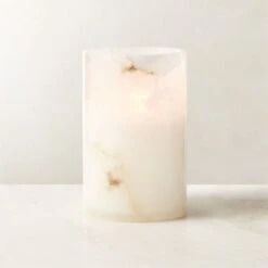 Poe White Alabaster Pillar Candle Holder Small -Home Furnishing Shop PoeAlbstrPillarHolderSmROF23