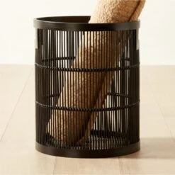 Ronan Black Bamboo Storage Basket Small -Home Furnishing Shop RonanBlkBasketWHndlsSmAVSHF22