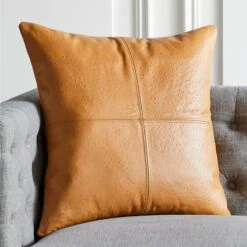 Rue Tan Leather Throw Pillow With Down-Alternative Insert 23"
