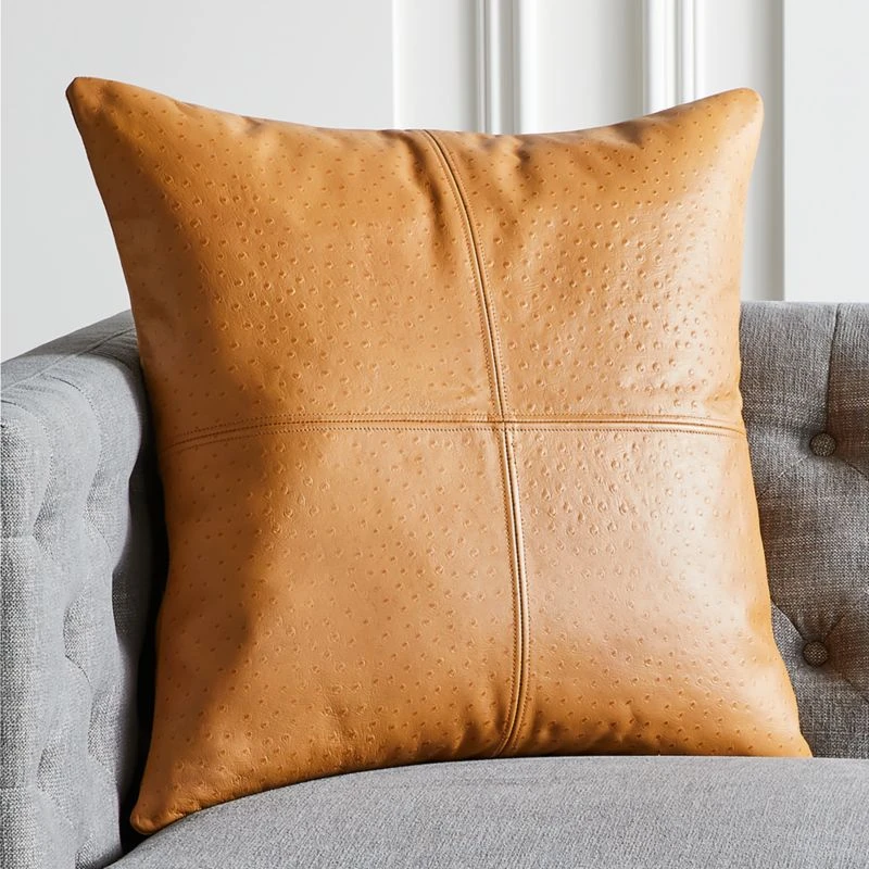 Rue Tan Leather Throw Pillow With Down-Alternative Insert 23" 3 Rue Tan Leather Throw Pillow With Down-Alternative Insert 23"