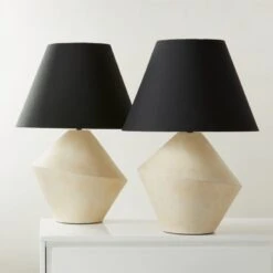 Sabia Ivory Ceramic Table Lamp With Black Shade -Home Furnishing Shop SabiaIvoryShrtTableLampAV3SHS23