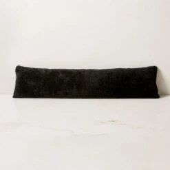 Shorn Black Sheepskin Fur Throw Pillow With Down-Alternative Insert 48''x12''