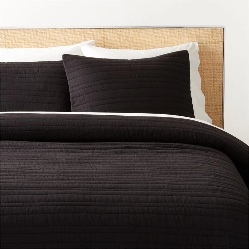 Siza Organic Cotton Black Quilt And Pillow Shams 3 Siza Organic Cotton Black Quilt And Pillow Shams
