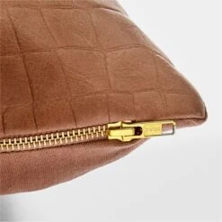 Surat Brown Embossed Leather Throw Pillow With Down-Alternative Insert 18'' -Home Furnishing Shop SuratEmbdLthrDAPllw18x18AV2SSF23