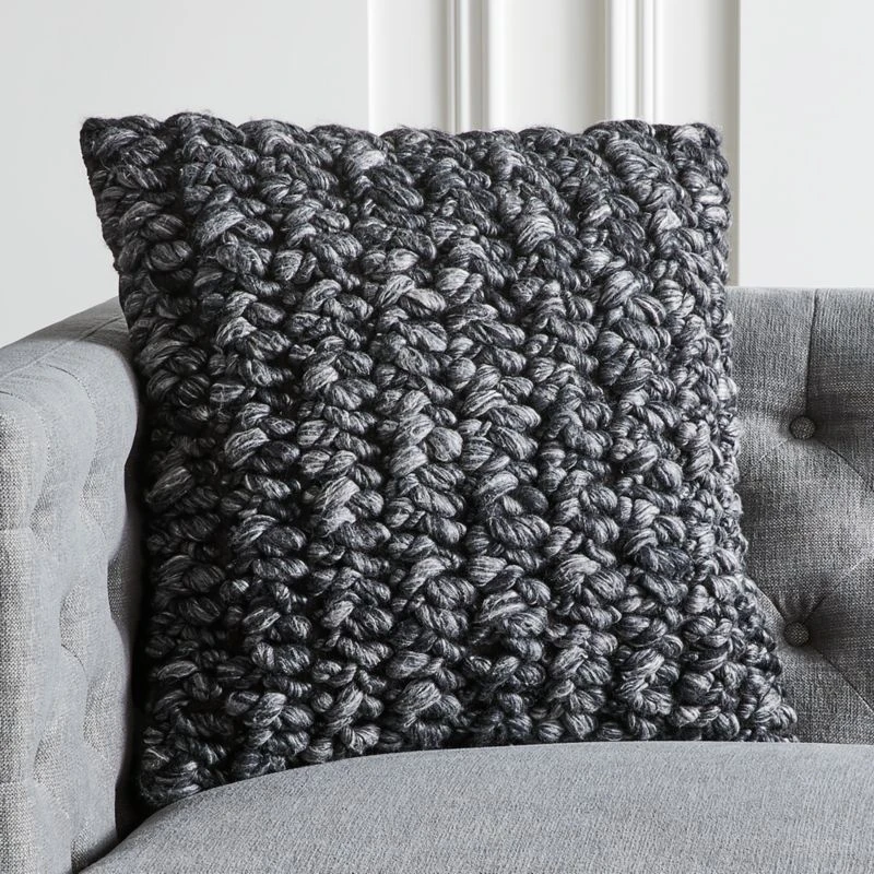 Tillie Black Wool Throw Pillow With Feather-Down Insert 20" 3 Tillie Black Wool Throw Pillow With Feather-Down Insert 20"