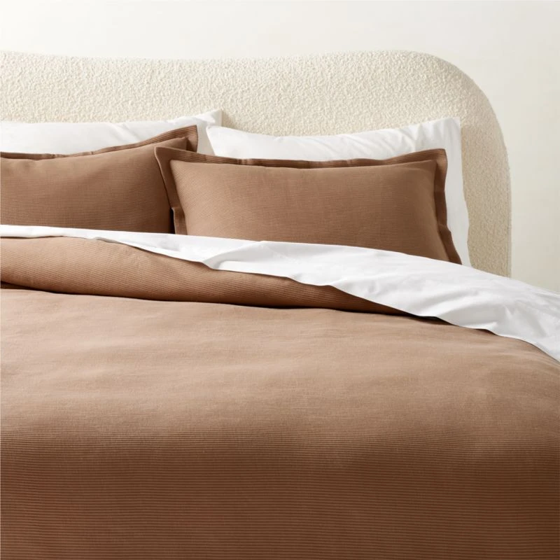 Valencea Organic Cotton Ribbed Cocoa Duvet Cover And Pillow Shams 3 Valencea Organic Cotton Ribbed Cocoa Duvet Cover And Pillow Shams