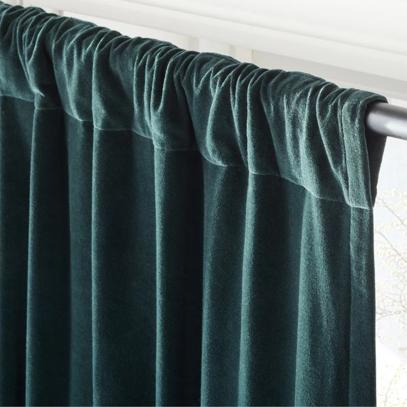 Dark Green Organic Cotton Velvet Window Curtain Panel 48"x84'' 5 Dark Green Organic Cotton Velvet Window Curtain Panel 48"x84'' - Image 3