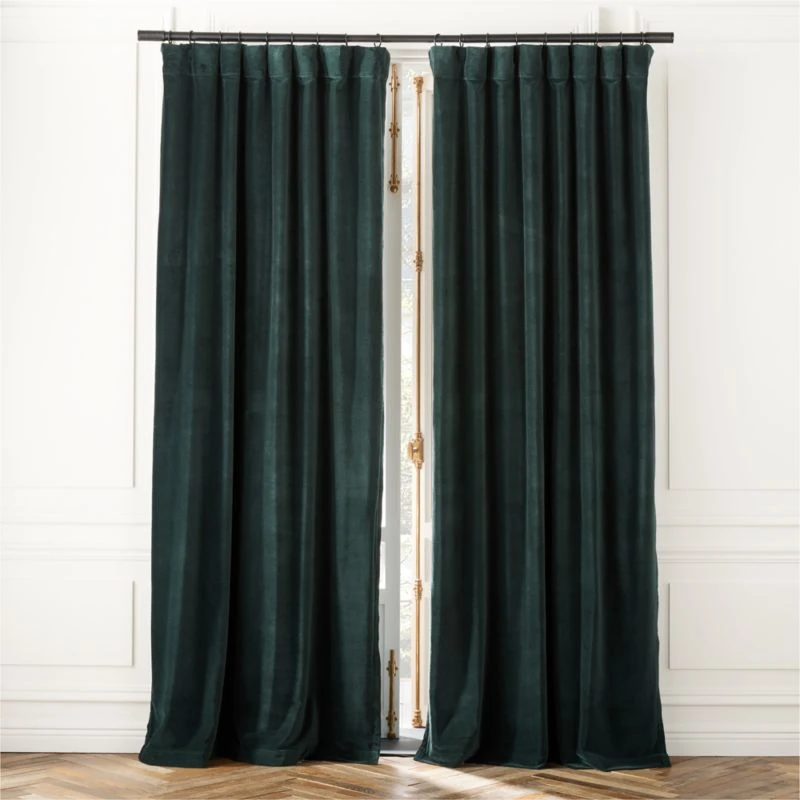 Dark Green Organic Cotton Velvet Window Curtain Panel 48"x84'' 3 Dark Green Organic Cotton Velvet Window Curtain Panel 48"x84''