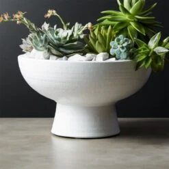 White Ceramic Pedestal Bowl 9 White Ceramic Pedestal Bowl -Home Furnishing Shop WhitePedestalBowlROS19