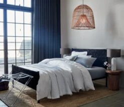 EUROPEAN FLAX™-Certified Linen White Duvet Cover And Shams -Home Furnishing Shop WovenBlackSuedeQueenBedJL19