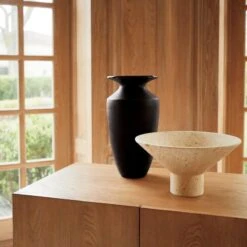 Dune Footed Sandstone Bowl -Home Furnishing Shop YadiraBlackVaseSP21 1x1